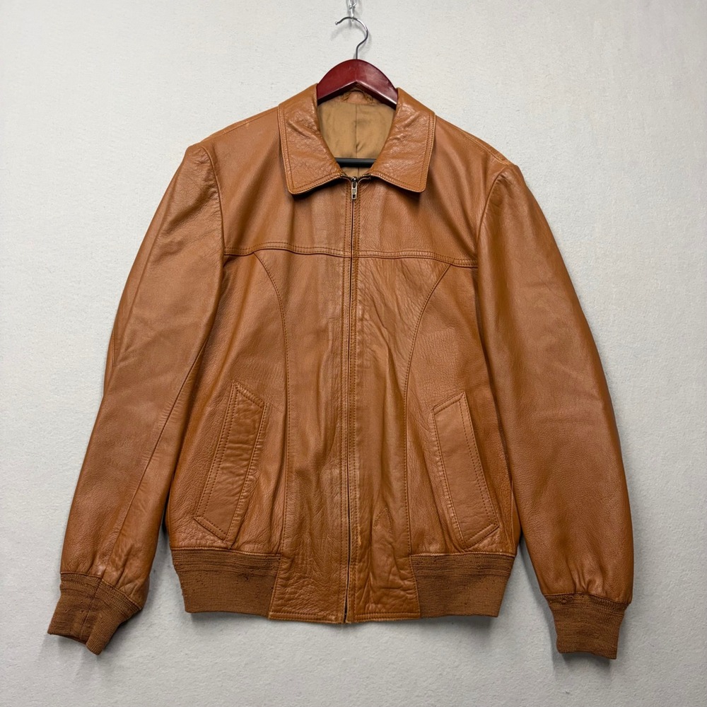 Creazioni Pelle Leather Jacket Mens 52 Brown Vintage 70s Distressed Bomber Italy
